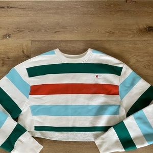 Champion & UO Rainbow Stripe Cropped Sweatshirt Size XS